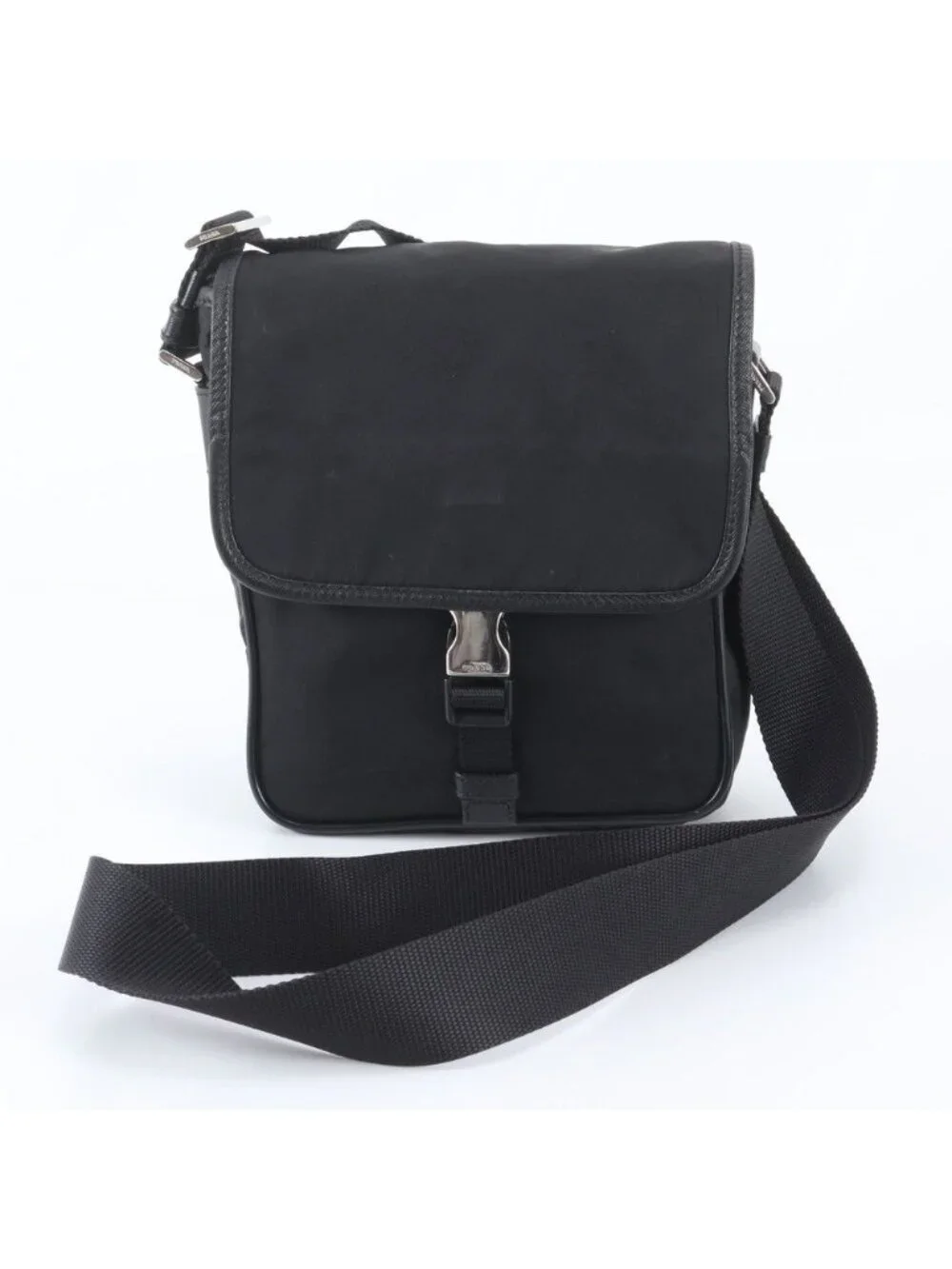 Prada Tessuto Nylon Triangle Logo Leather Shoulder Bag Crossbody Messenger